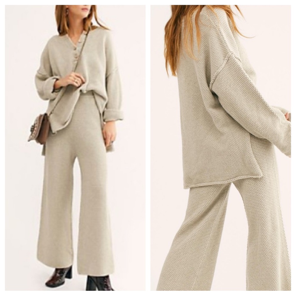 Free People Beach Hailee Sweater Set (Henley top and Pants) in Palm | XS - Picture 14 of 16